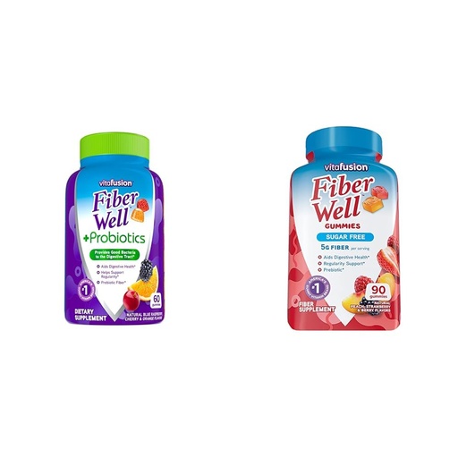 [BRSRAY33AB7AKHTX] Vitafusion Fiber Well + Probiotics Gummies for Adults, 60 Count Sugar Free Fiber Gummies, 90 Count