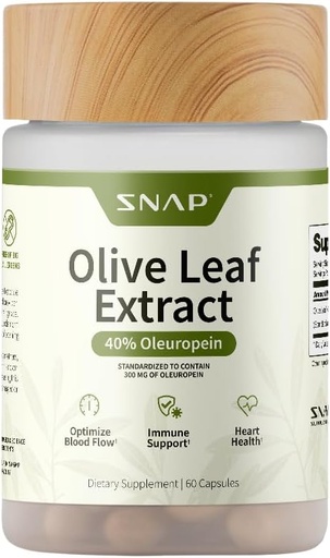 [BRSWYBT7AUOQ2EQ2] Snap Supplements Olive Leaf Extract Capsules - Super Strength 40% Oleuropein for Blood Flow Support, Mejorar la digestión, Antioxidante Boost, Suplemento Mejorar la función cerebral (60 cápsulas)
