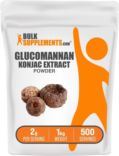 [BRSWGZYOC4IGAF3Z] BulkSupplements.com Glucomannan Powder - Konjac Root Extract Powder, Glucomannan Supplements - Gluten Free, 2g zerbitzu bakoitzeko, 1 kg (2,2 lbs) (1eko paketea)