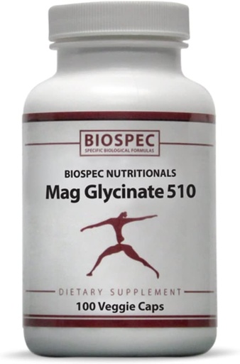 [BRSRMCAYCF5QMETF] Biospec Nutritionals Mag Glycinate 510 - 마그네슘 글리세라이드 - 스트레스, 심장 건강, 신경, 근육, 에너지 및 대사를위한 영양 보충 * - (100 캡슐)