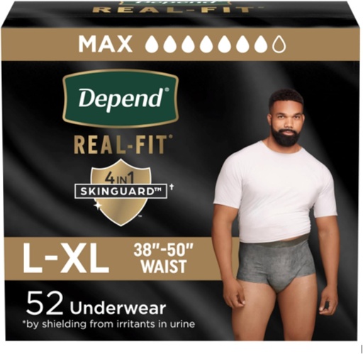 [BRSWI2Q3BEPWIFIZ] תלוי Real Fit Adult Diapers, Incontinence Underwear for Men, Disposable, מקסימום Absorbency, גדול / אקסטרה גדול, 52 Count (2 Packs of 26), Packaging May Vary
