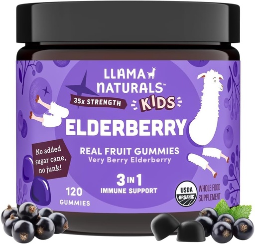 [BRSROHAPCMGRY3QV] Lelama Naturals Elderberberberberry Gruard per a nens, Vegan, Organic Imne Implementació suplementari amb Vitamina C i Zinc, Toddler Real Frutlands per Immonity, Chewable, No va afegir Sugar Cane, 120 Ct