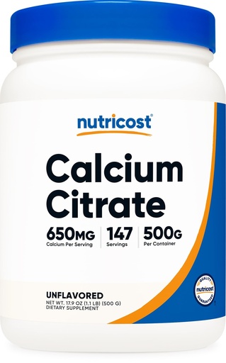 [BRSWECQ5DMFWCC3B] Nutricost Calcium Citrate Powder (500 Grams) (Unflavored) - Pure Calcium Citrate, No Fillers, Gluten Free (1.1lbs)
