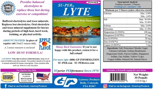 [BRSWGZI7DJ7WEF3U] SU-PER Lyte Horse Electrolyte Supplement - Helps Maintain Normal Body Fluid Levels - Performance Horse Minerals & Electrolytes Replacement - 30 Pound, 8 Month Supply