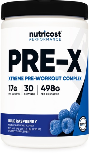 [BRSWGCQPOF5BGEQ6] Nutricost Pre-X Xtreme Pre-Workout Powder Complex, Blue Raspberry, 30 Servings, Vegetarian, Non-GMO and Gluten Free