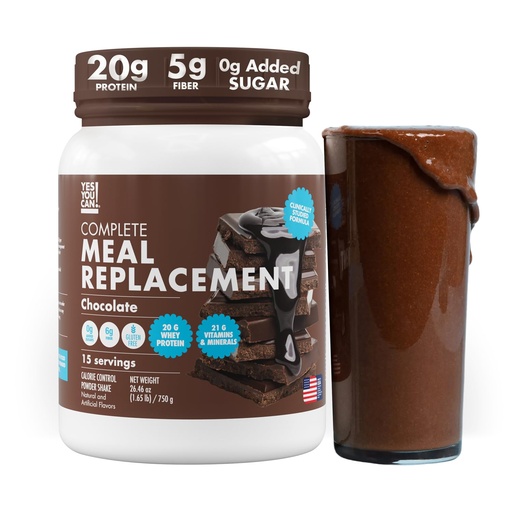 [BRSW2AYFCMHRQADX] Yes You Can! Meal Replacement Shake - 20G Protein, 5G Fiber, 21 Vitamins & Minerals, 0G Added Sugar - Meal Replacement Protein Powder - Complete All-in-One Nutrition - 15 Servings (Chocolate)