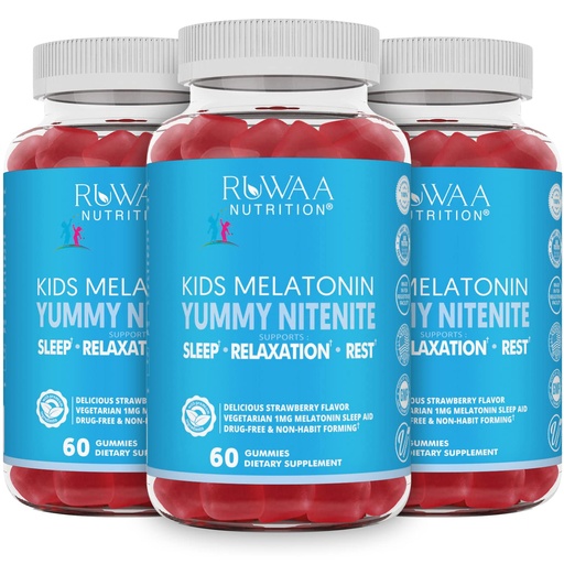 [BRSROZ3RAANQIALD] Melatonin 1mg Gummies for Kids, Safe, Drug-Free & Effective Natural Sleep Aid Supplement for Children. Kids 1mg Melatonin Gummy, Gluten-Free Vegetarian Restful Sleep Products for Ages 4+. 180ct (3)