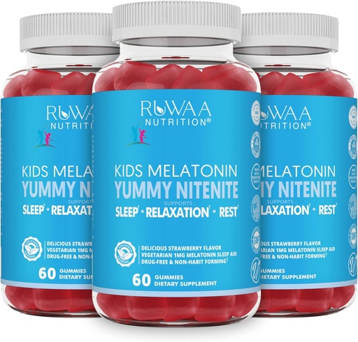 [BRSROZ3RAANQIALD] Melatonin 1mg Gummies for Kids, Safe, Drug-Free ' Effective Natural Sleep Aid Supplement for Children. Kids 1mg Melatonin Gummy, Gluten-Free Vegetarian Restful Sleep Products for Ages 4+. 180ct (3)