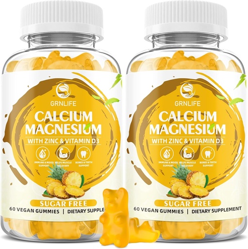 [BRSROBI7O56WC3AY] Calcium Magnesium Zinc Gummies dengan Vitamin D3, Gumim Kalsium Bebas Gula untuk Pria Perempuan, Potensi Tinggi Magnesium untuk Tulang & Otot & Kesehatan Imune, Pineapple Flavor - 120 Count