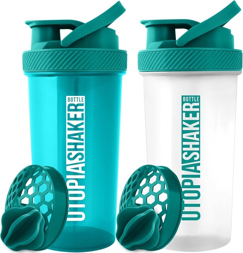 [BRSWYFIPPN4BECT6] Utopia Home Protein Shaker Botella - (Pack of 2) 28-Ounce Botellas Shaker Para Mezclas Protein - Fitness Sports Classic Protein Mixer Botella (Teal &amp; Clear/Teal)
