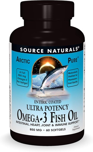 [BRSWIY35CMBG2FTA] Source Naturals ArcticPure Omega-3 Fish Oil 850mg Ultra Potency EPA + DHA For Heart, Joint, Brain & Immune Health -Enteric Coated For Sensitive Stomachs - 60 Softgels