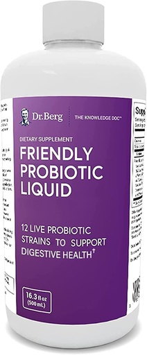 [BRSWYAI3PIFROYD6] Dr. Berg's Friendly Probiotic Liquid Supplement Drink Mix w/ 12 Live Probiotics Strains & Lactobacillus Acidophilus - Digestive Health, Immune System & Gut Support for Men Women & Kids -1 Month Supply