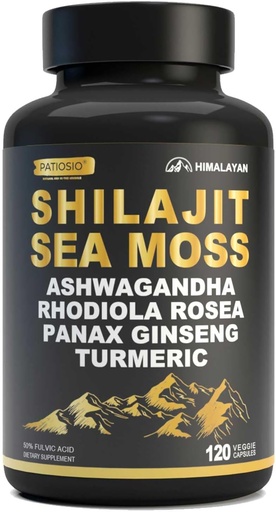 [BRSROCYKOQHWOELX] Shilajit Capsules for Men - 50% Fulvic Acid, 85+ Trace Minerals Pure Himalayan, Shilajit Resin Extract with Sea Moss, Ashwagandha-for Energy, Stamina -120 Capsules