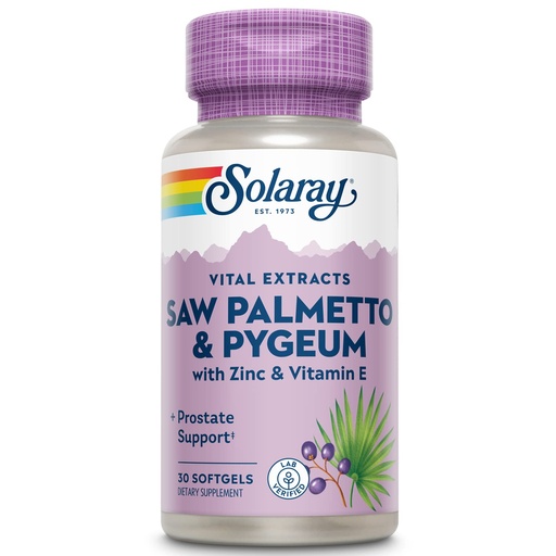 [BRSWIYQAO4GRC33G] SOLARAY Saw Palmetto and Pygeum - Saw Palmetto for Men w/Pygeum Bark, Zinc, Vitamin E, Pumpkin Seed Oil - Prostate Supplements for Men w/Beta Sitosterol - 60-Day Guarantee - 30 Servings, 30 Softgels