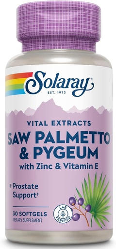 [BRSWIYQAO4GRC33G] SOLARAY Saw Palmetto y Pygeum - Saw Palmetto para Hombres w / Pygeum Bark, Zinc, Vitamina E, Pumpkin Seed Oil - Suplementos de próstata para Hombres w / Beta Sitosterol - Garantía de 60 días - 30 Serviciones, 30 Softgels