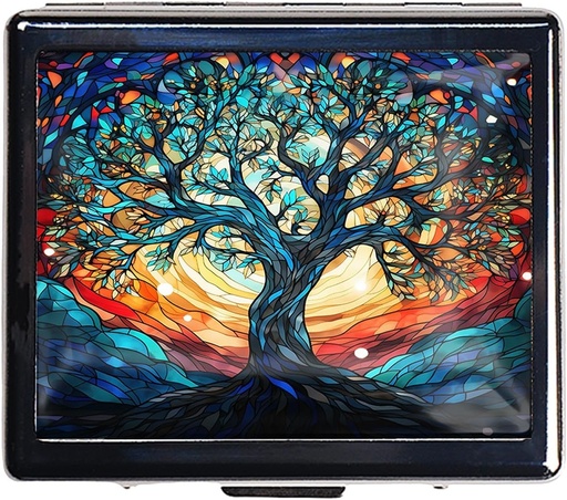 [BRSROGIZAV7BAYL7] 7 Days Chromed Shiny Silver Pill Organizer with Mirror Inside Has 8 Separate Compartments Rectangle 7 Days Pill Box Pill Case (Tree of Life)