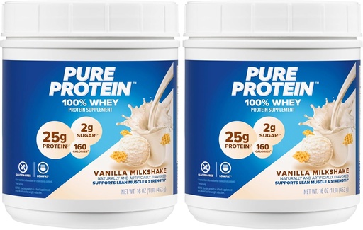 [BRSRAY35DJYRGCAV] pure protein Powder - Whey, High Protein, Low Sugar, Gluten-Free, Vanilla Cream Flavor - 1 lb (Packaging May Vary) (Pack of 2)