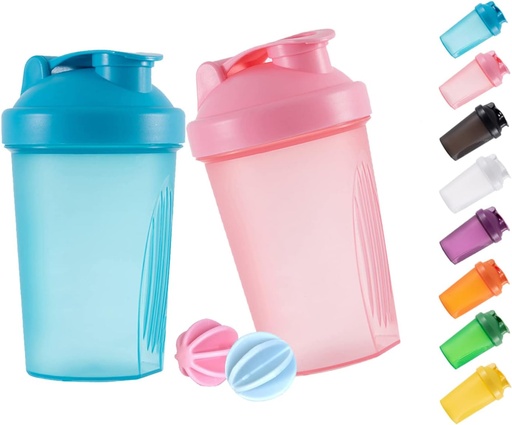[BRSRMCTQB4PBAA3U] Shaker Bottle Protein Shakes and 16-Ounce/400ML Shaker-Bottle with Whisk Balls,Non-BPA plastic(Blue+Pink(2PCS))