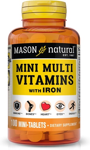 [BRSWI2QPAABBKE3K] MASON NATURAL Daily Mini Multi Vitamins with Iron, Vitamins A, C, D, E, B1, B2, B3, B6, B12, Folate & Calcium, 100 Day Supply (1 Pack)