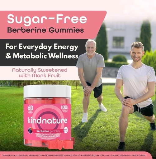 [BRSROED7DF7BYCT2] Kindnature Berberine Gummies 1000mg s Ceylon Cinnamon & Resveratrol - Sugar- Free Vegan dodatek pro podporu cukru v krvi, metabolismus, chutě Wellness - Non- GMO, gluten- zdarma