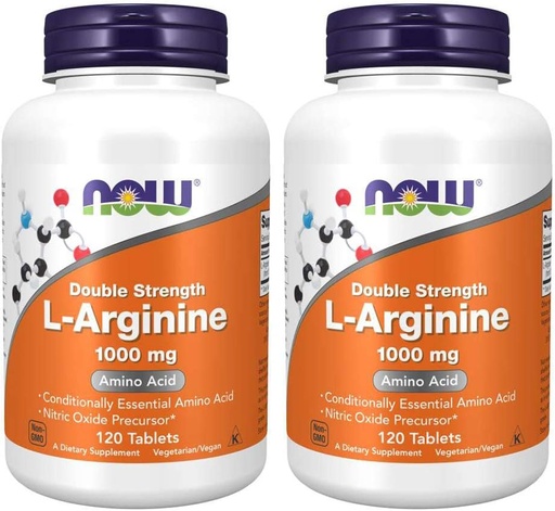 [BRSWIAY7B4NBA2DM] Now Foods Arginine 1000 מ"ג, 120 כרטיסיות (Pack of 2)