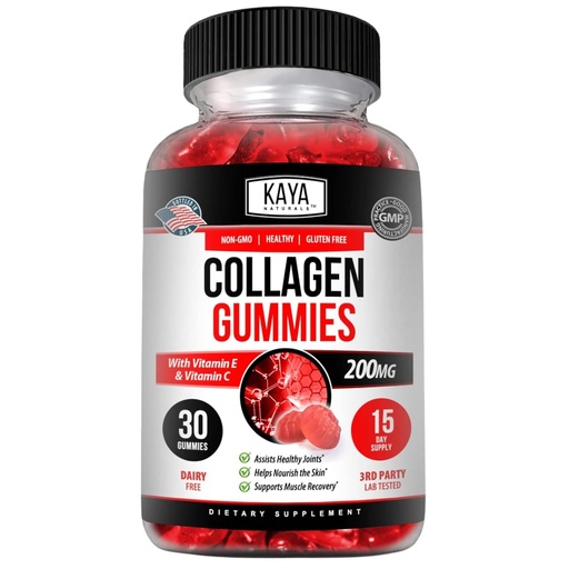 [BRSRMFDYPMJWO33B] Kaya Naturals Collagen Gummies for Men & Women Supplement | Nature Made Gummies - 1000mg of Hydrolyzed Collagen, Vitamin C, Selenium & Biotin, Strawberry Flavor - 30 Count