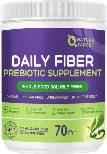 [BRSRAFT2OYOQ433K] Daily Fiber Supplement - Soluble Prebiotic Fiber Powder for Gut Health, Whole Food High Fiber for Digestive Health & Regularity, Unflavored Clear Mixing Powder, Gluten & Sugar Free, Keto - 70 Servings