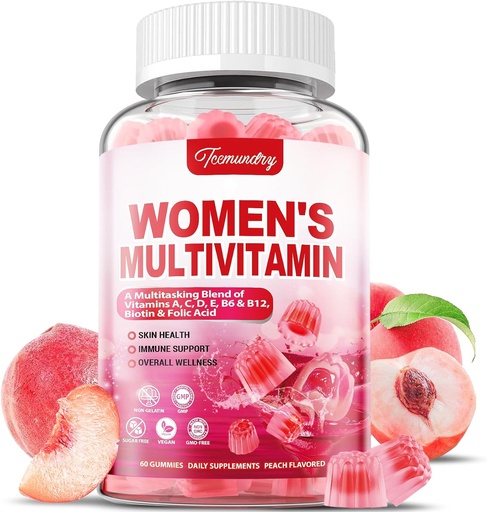 [BRSRAYLYOUIRE2DK] Womens Multivitamin Gummies - Sugar Free Multivitamin for Women with Vitamins A, C, D, E, Niacin, Folate, B6 & B12, Iron, Calcium, Zinc - Multi Vitamins & Minerals for Skin, Hair, Energy & Immune