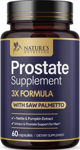 [BRSWGEDQCMBWCETV] Prostate Health Supplements for Men - 3X Strength with Saw Palmetto Blend Stinging Nettle Root & Pumpkin Seed Support Complex - Supports Bathroom Trips Prostate & Urinary Health - 60 Capsules