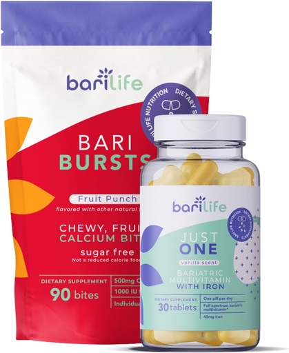 [BRSRAZLYCF6QYDLO] Bari Life Juste une, une fois par jour bariatrique multivitamine avec du fer (30 comprimés) et BariBurst Calcium Citrate doux Chews pour le pont gastrique, manche gastrique et interrupteur duodenal (Fruit Punch)