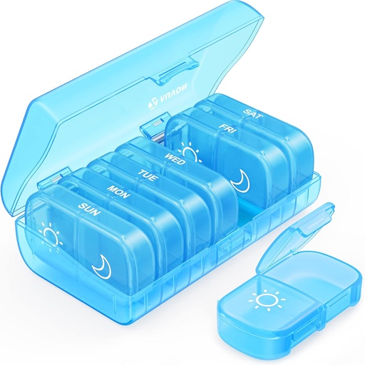 [BRSRMCA2PJ4A4DTP] AUVON XL Weekly Pill Organizer 2 gånger om dagen, Pill Box 7 Day med One-Side Stora öppningar för lätt att använda, blå AM PM Pill Case för medicinering, vitaminer, fiskoljor, tillskott