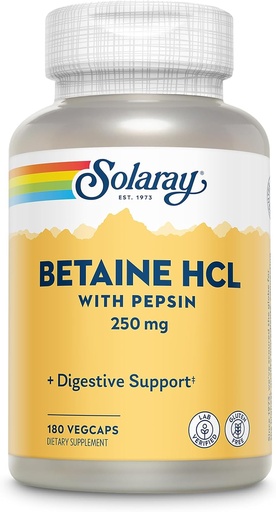 [BRSWIYQYCYDWK3LK] Solaray - HCl with Pepsin - 250 mg - 180 capsules