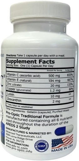 [BRSWKYIDO4EAAEI7] Pro-Optinen perinteinen Formula silmät lisäravinteet - AREDS 2 Based Vision Tuki aikuisille 50+ - 30 kapselia, 1-kuukautinen Supply - Lutein 10mg, Zeaksantiini 2mg