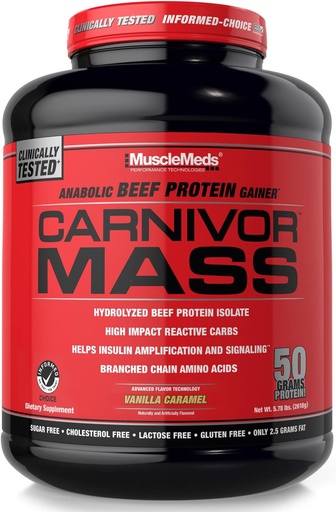 [BRSWIZAGOADBWDYV] MuscleMeds Carnivor Mass dieta papildas, Vanilla Caramel, 5.78 Pound (002658)