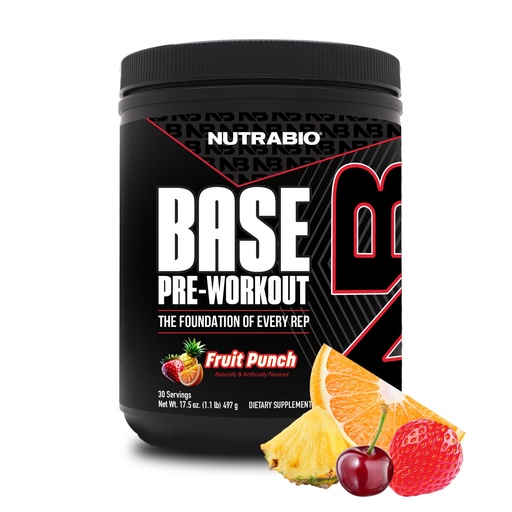 [BRSRAHA3CN5BMAYU] NutraBio Base Pre-Workout Powder 200mg Caffiene, Sustained Energy, Focus, Endurance, Pump, Sugar Free, Clean Preworkout for Men and Women - Beta Alanine, L-Tyrosine, 30 Servings - Fruit Punch