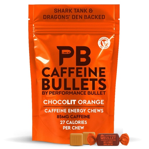 [BRSWYZDROAFROF3A] Caffeine Bullet Energy Chews - Chocolate Orange. 40 * 85mg - Faster Kick Than Pills, Gels and Gum. Sport Science for Running, Cycling, Gaming & A Pre Workout Endurance Boost.