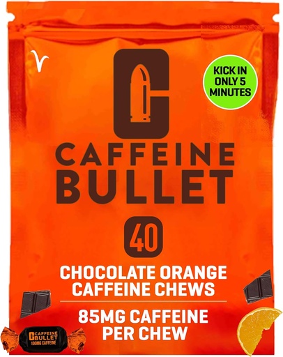 [BRSWYZDROAFROF3A] Caffeine Bullet Energy Chews - Chocolate Orange. 40 * 85mg - Pills, Gels eta Gum baino Kick azkarragoa. Kirol-zientzia korrika egiteko, Txirrindularitza, Gaming & A Pre Workout Endurance Boost.