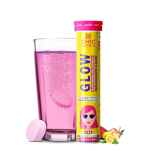 [BRSROAYQC4NBSHL7] Glow | Japanese Glutathione 500 mg and Vitamin C for Skin Care | Glowing & Radiant Skin - 20 Effervescent Tablets | Strawberry-Lemon Flavour