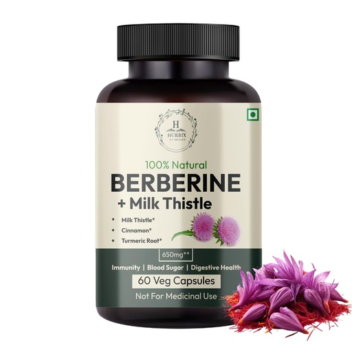 [BRSRAFI7OYIAKHQ2] Hurbix Berberine - 1300 mg | 5 in 1 Enhanced Formula with Milk Thistle, Turmeric & Cinnamon | Premium High-Potency Formula | 60 Capsules