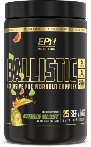 [BRSRMHD3AEIBYE3K] BALLISTIC Pre Workout | #1 New Pre Workout אבקת W/ Nitric Oxide Booster, Electrolytes, Caffeine & Nootropics | Insane Pumps, Focus, Stamina, Energy, Hydration for Men & Women - Citrus Blast Blast Blast