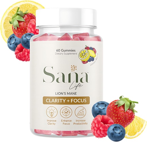 [BRSRAZDRBAORQGQZ] Organic Lion's Mane Mushroom Supplement Gummies - Daily Brain Health Boost for Clarity, Focus & Productivity - Delicious Lemon Berry Flavor - 30 Servings