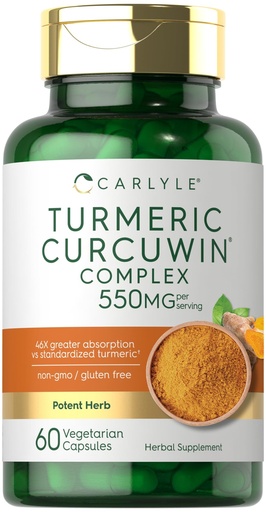 [BRSROEIPOUMA4HLD] Carlyle Turmeric Curcumin 550mg | 60 Vegetarian Capsules | High Absorption with 95% Curcuminoids and CurcuWin Extract | Non-GMO & Gluten Free Supplement