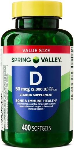 [BRSROGDQDIJROHTK] Spring Valley Vitamin D3 Supplement Softgels, 2000 IU, 400 Count - New Look