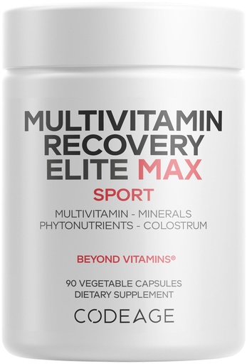 [BRSROHAPPINR6ET3] Codeage Multivitamin Recovery Elite Max Supplement - Vitamins A, C, D, E, B-Complex, Essential Minerals, Antioxidants, Colostrum, Phytonutrients, Pantethine, Non-GMO, Sport Multivitamins - 90 Capsules