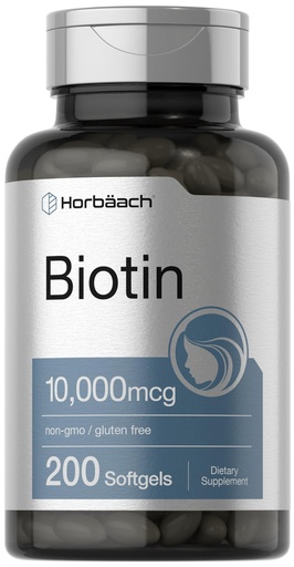 [BRSROFIEARYQEDTU] Horbaach Biotin 10000 mcg | 200 Softgels with Vitamin B7 | Beauty Formula Supplement | Non-GMO & Gluten Free