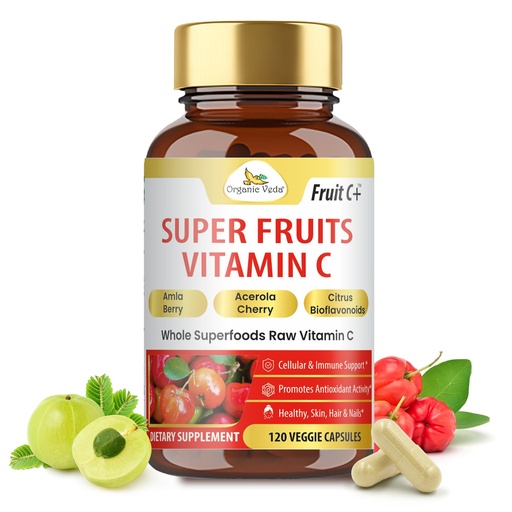 [BRSRO2YEAUFGOA3H] Organic Veda Super Fruits Vitamin C Supplement - Amla Fruit & Acerola Vitamin C Capsules with Bioflavonoids for Daily Immune Support - Organic Whole Food Fruit C+ Antioxidants Complex, 120 Vegan Pills
