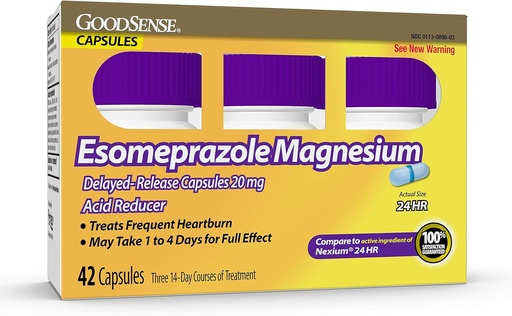 [BRSWKHYQAQGRECDL] Esomeprazole Magnesium Delayed Release Capsule 20 mg, Proton Pump Inhibitor (PPI) per 24 ore Trattamento di bruciore frequenti, 42 Conte