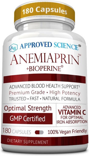 [BRSRO2Q5AUAWEEL5] Onaylanmış Bilim Anemiprin - Absorbable Iron, Vitamin C - Stomach - 180 Capsules - 3 Ay Supply - Non-GMO, Vegan