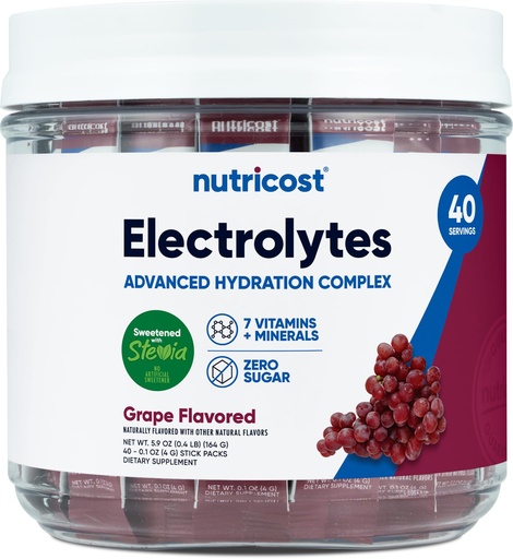 [BRSRAEARCIPBGADX] Nutricost Electrolytes Complex, Grape Flavored, 40 Stickpacks - Advanced Hydration Complex