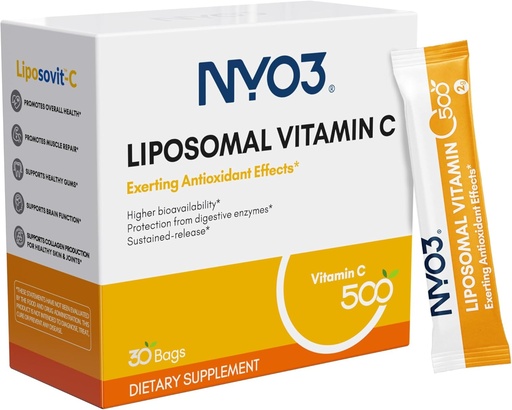 [BRSRAGARDMFQM3I2] NYO3 Liposomal Vitamin C Powder, Supports Immune System & Collagen Booster, Powerful Antioxidant, Improve Skin Health, Gluten-Free, High Absorption Vitamin C, 500mg, 30 Count
